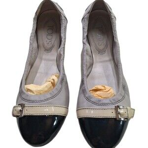 Tod's Shoes US 7 Cap Toe Ballet Flats Tan Leather Dust Bag & Box Made in Italy
